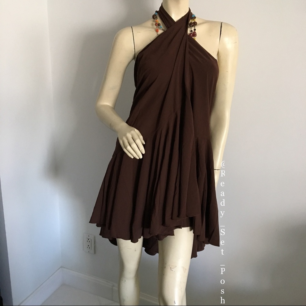 Brown Brioni stretch convertible wrap skirt coverup